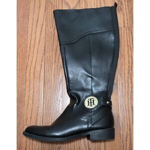 Tommy Hilfiger Black Knee-High Boots with Gold MK Emblem